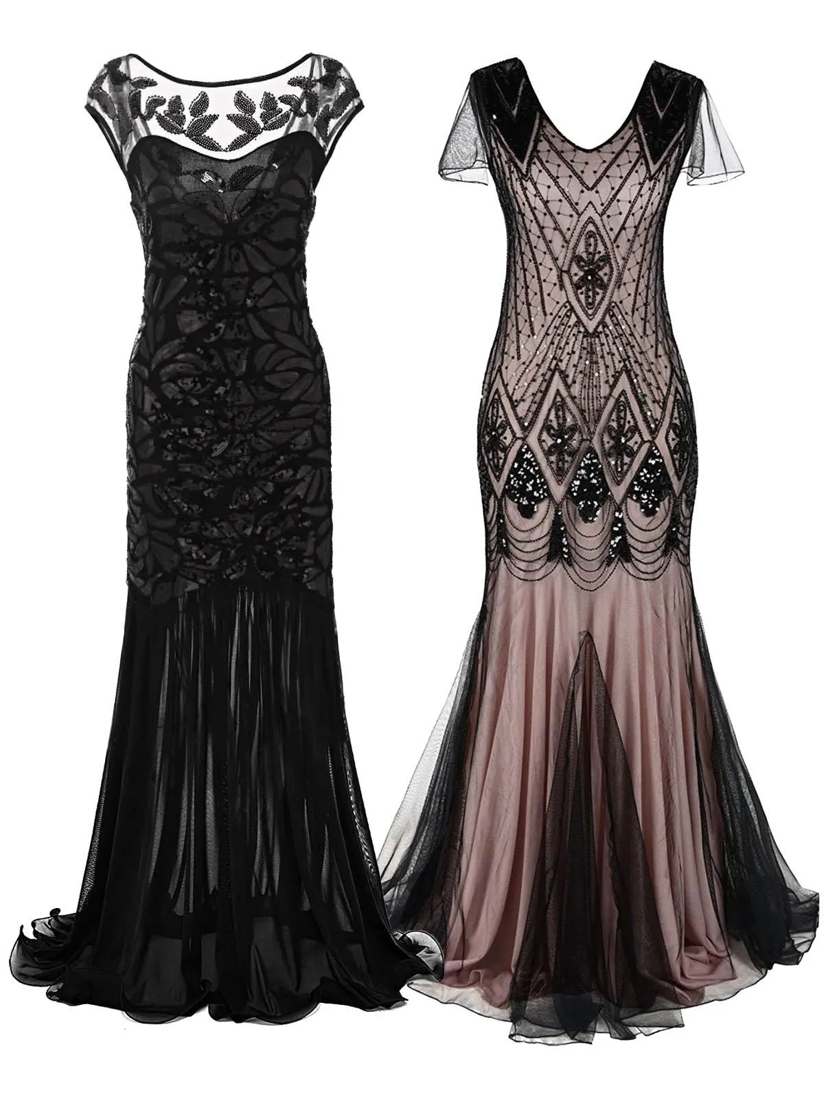 2PCS Top Seller 1920s Sequin Maxi Flapper Dress