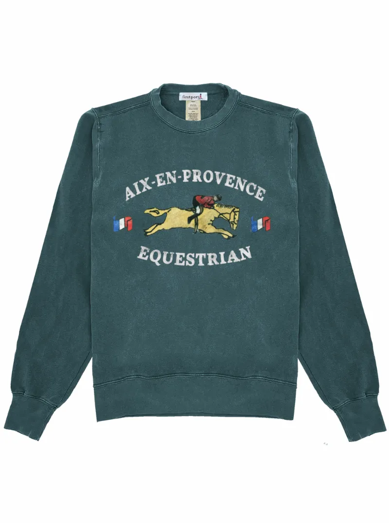 Aix-en-Provence Equestrian Crewneck in Dark Teal