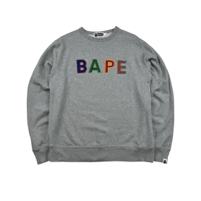 BAPE Spellout Grey Crewneck Jumper - Large