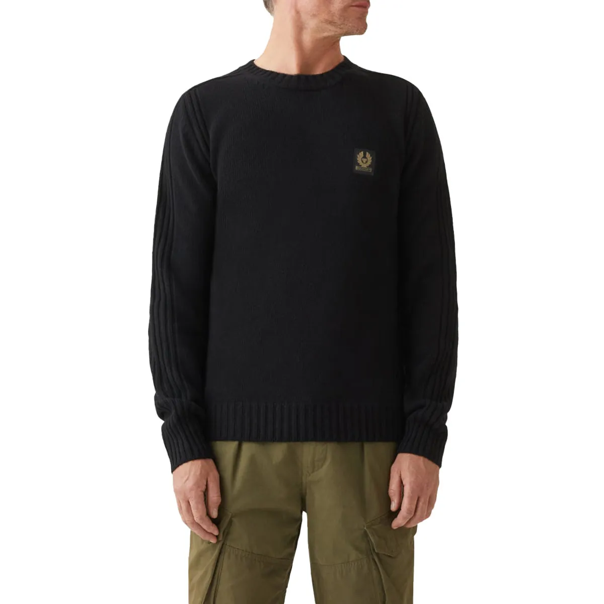 Black Lambswool Watch Crew Neck Jumper