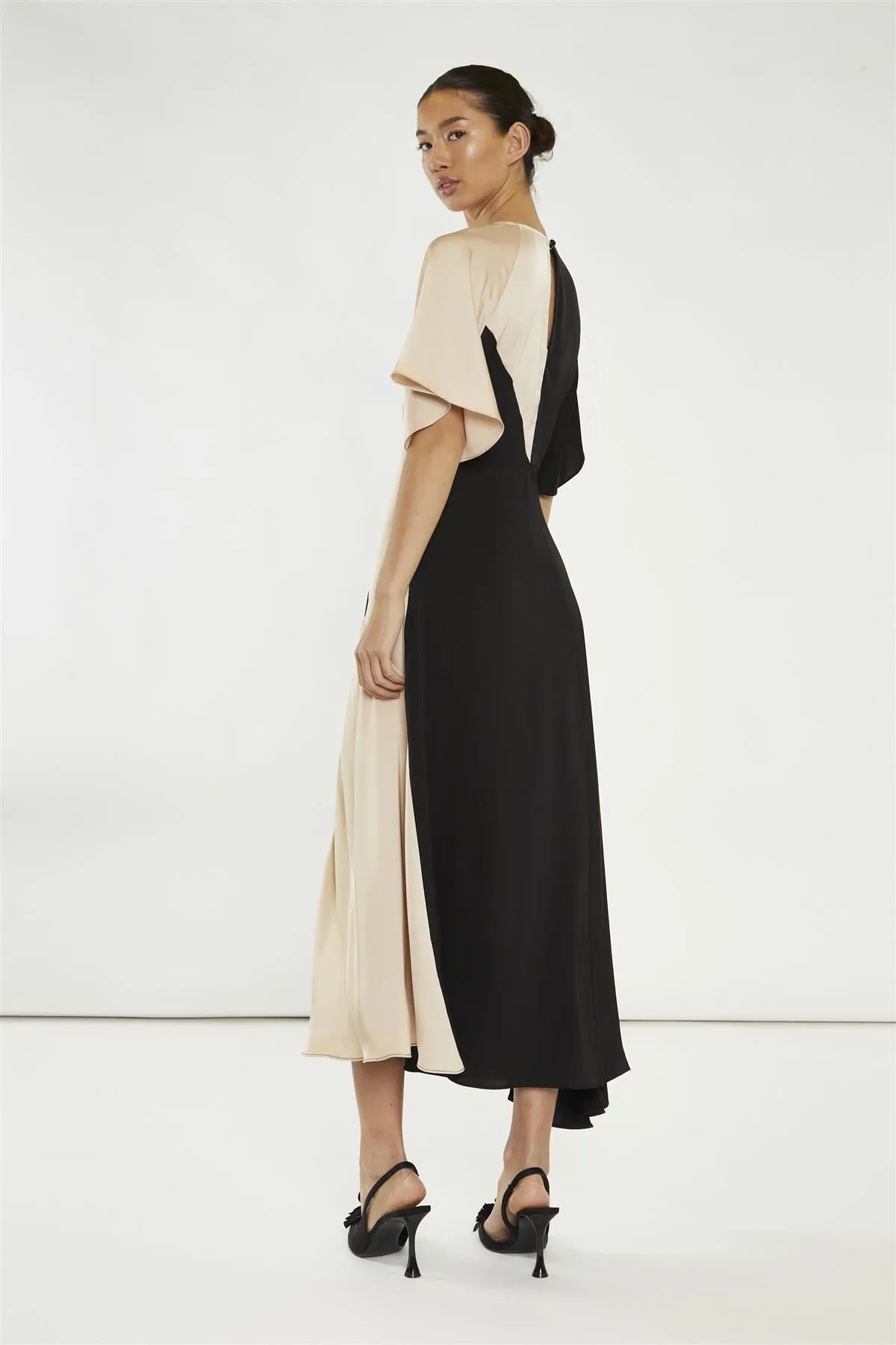 Black-Nude Flared Maxi-Dress