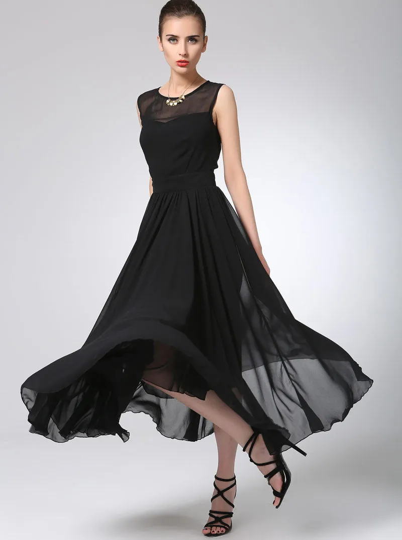 Black prom dress maxi chiffon dress long women dress 1238#