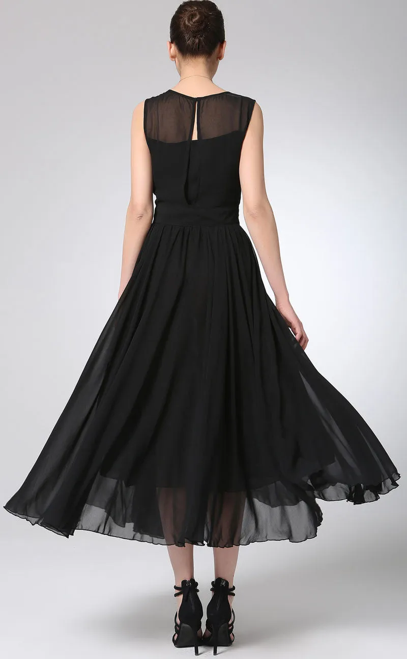 Black prom dress maxi chiffon dress long women dress 1238#