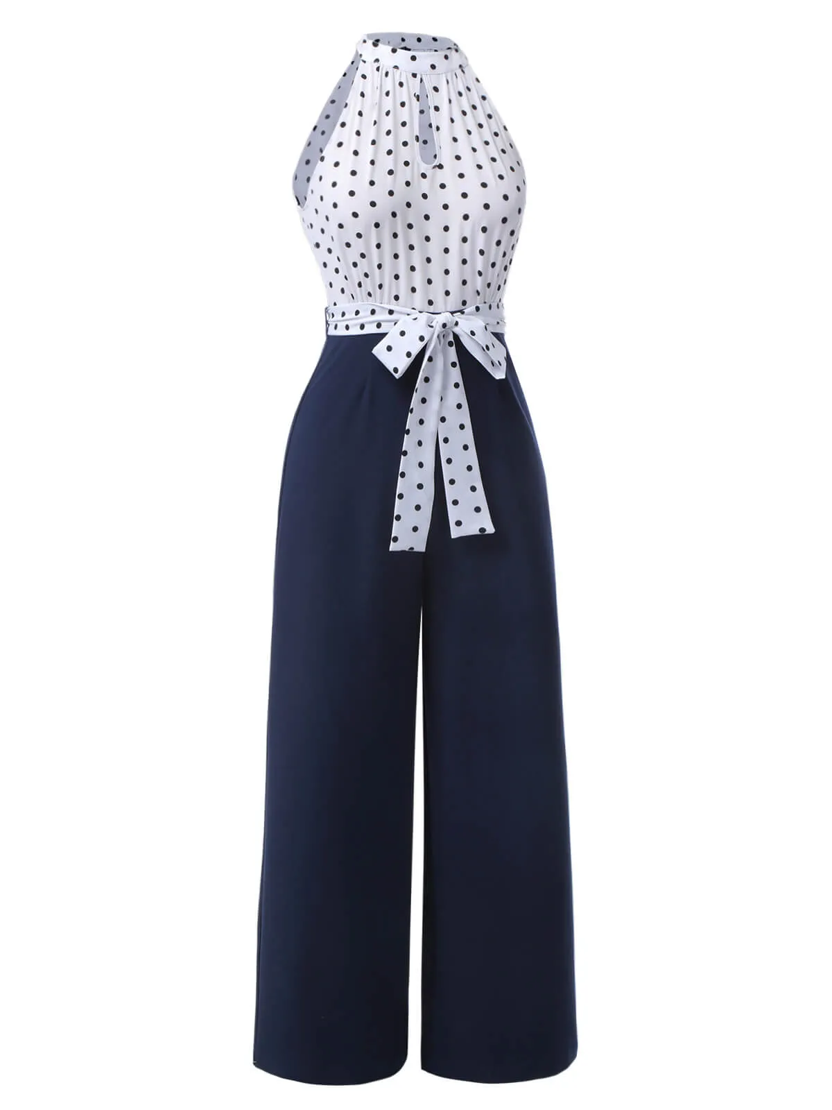 Blue 1940s Halter Polka Dot Jumpsuit