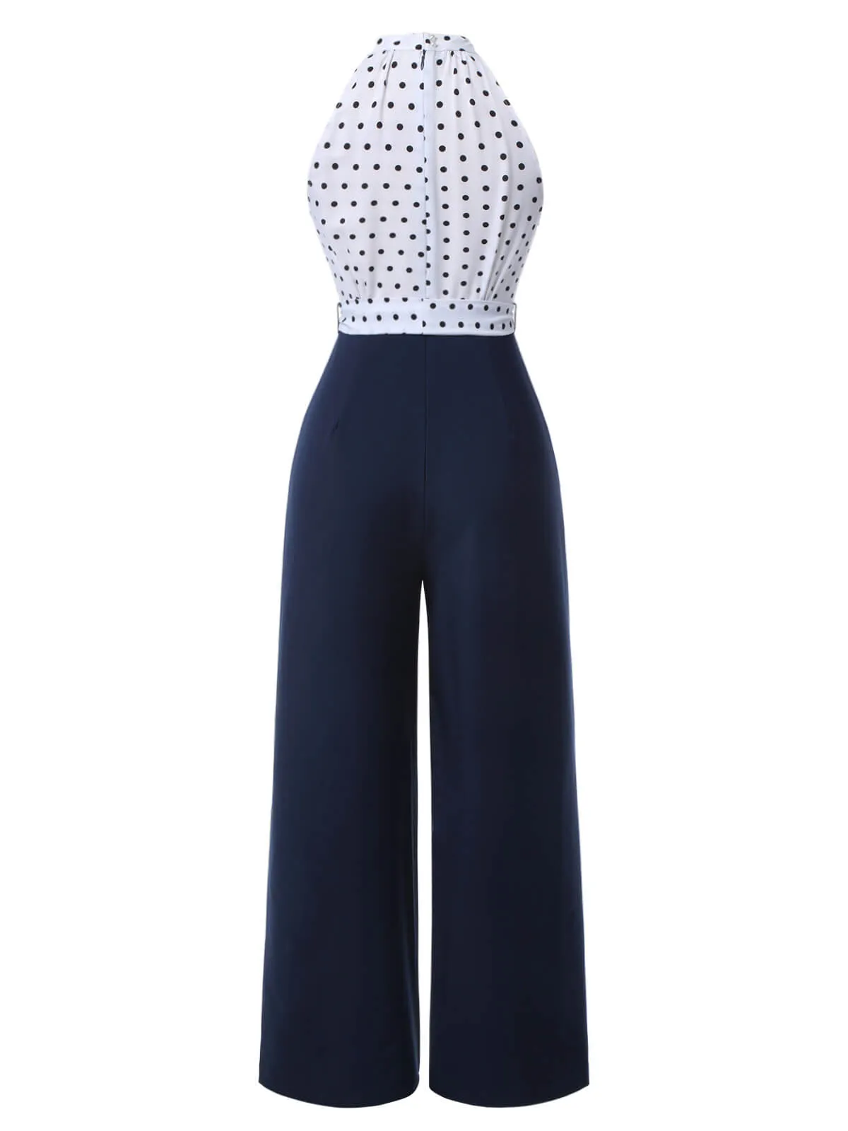 Blue 1940s Halter Polka Dot Jumpsuit