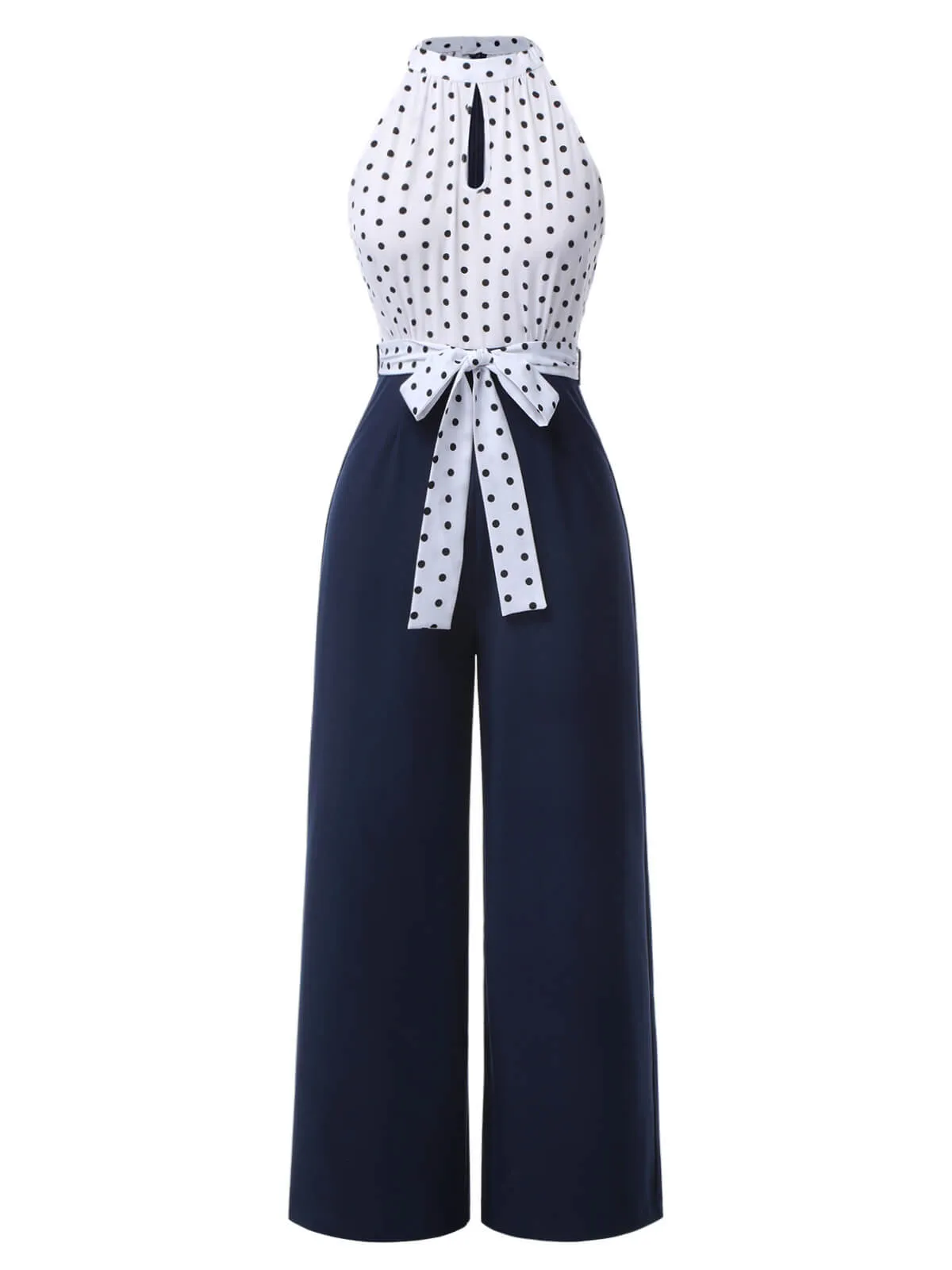 Blue 1940s Halter Polka Dot Jumpsuit