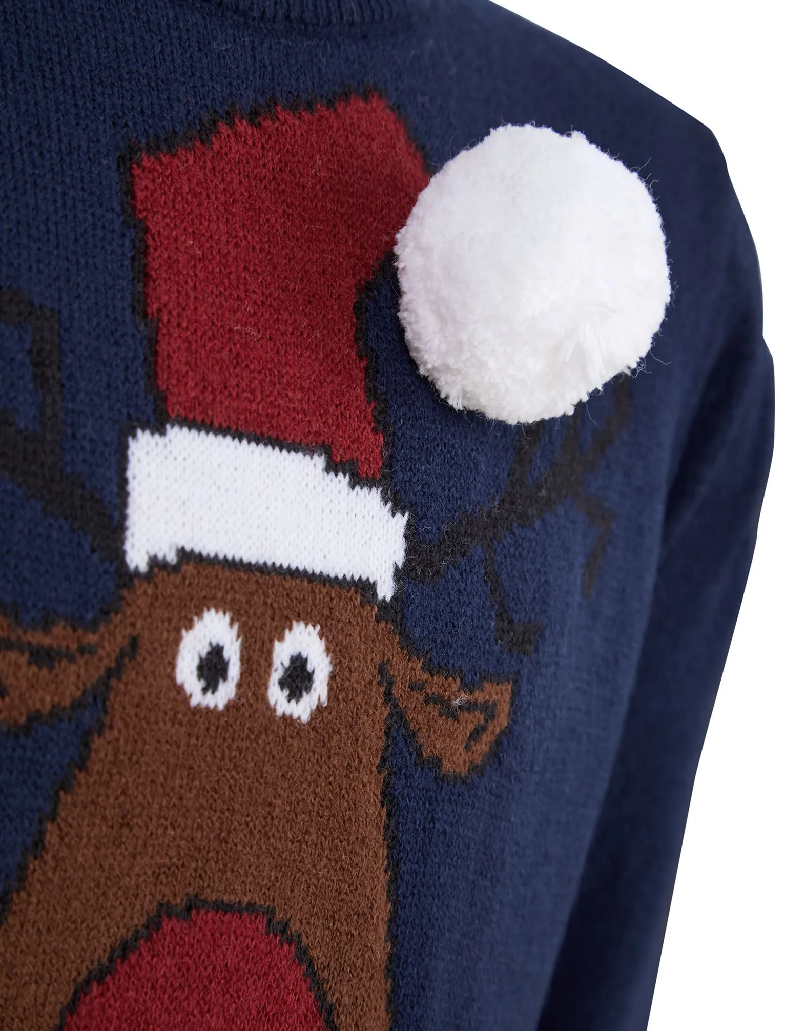 Boy's Reindeer 3D Pom-Pom Novelty Christmas Jumper in French Navy - Merry Christmas Kids (4-12yrs)