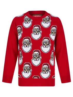 Boy's Santa Head Repeat Novelty Christmas Jumper in George Red - Merry Christmas Kids (4-12yrs)