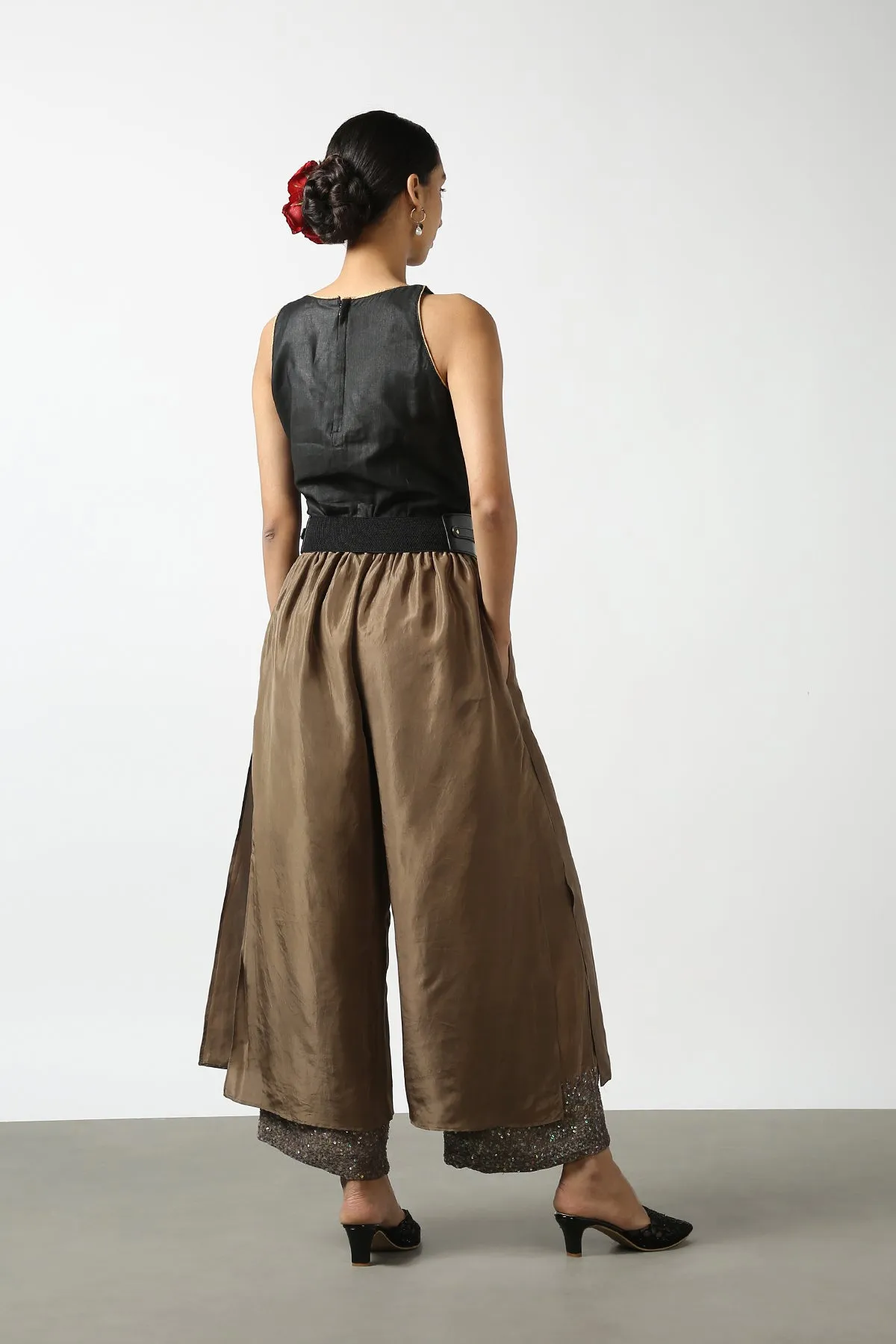 Brown Double Layer Sequenced Pant