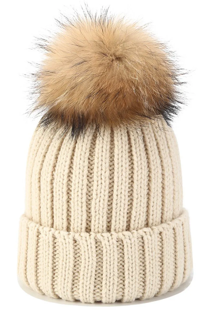 CABLE KNIT POMPOM WARM WINTER BEANIE HAT