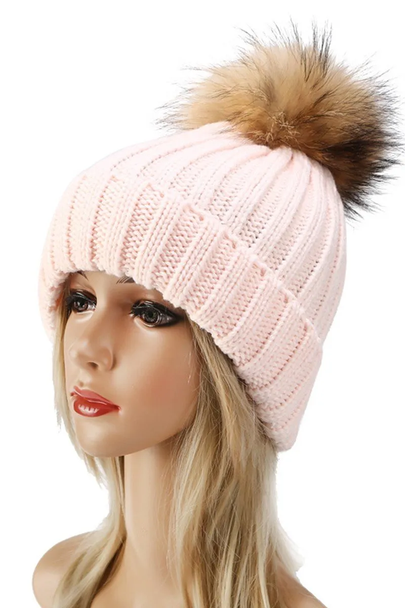 CABLE KNIT POMPOM WARM WINTER BEANIE HAT