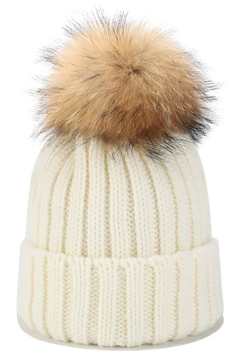 CABLE KNIT POMPOM WARM WINTER BEANIE HAT