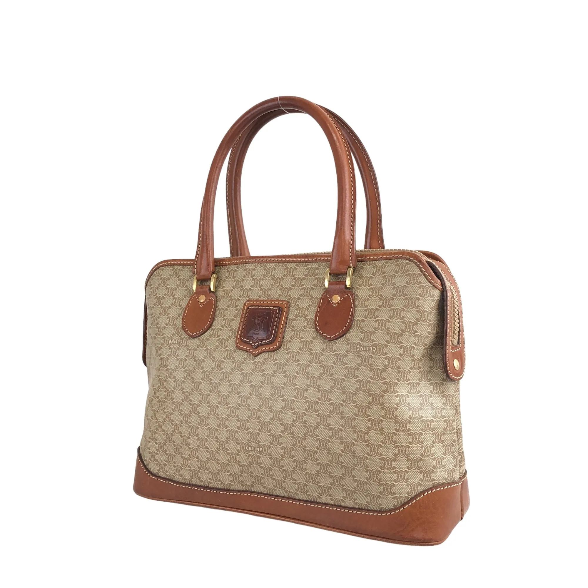 CELINE Macadam Blason Handbag Beige Vintage puwb4e