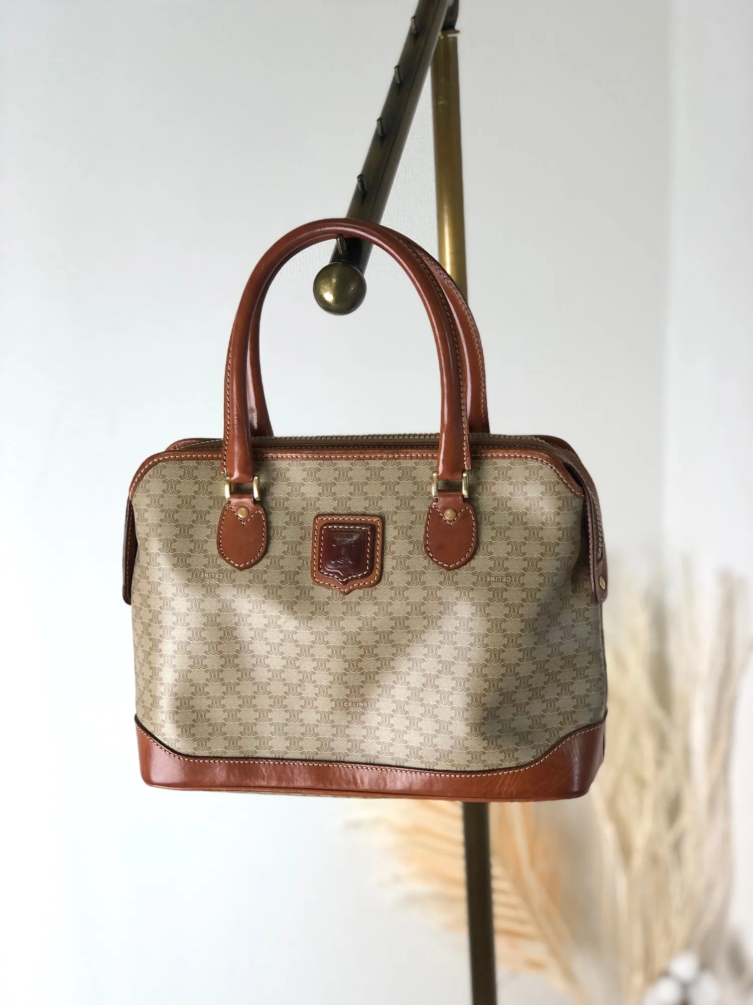 CELINE Macadam Blason Handbag Beige Vintage puwb4e