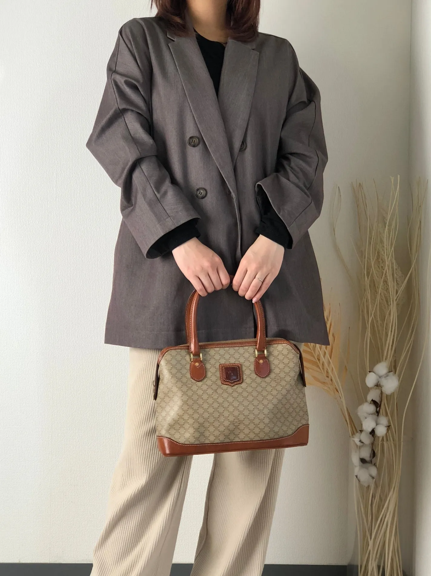 CELINE Macadam Blason Handbag Beige Vintage puwb4e