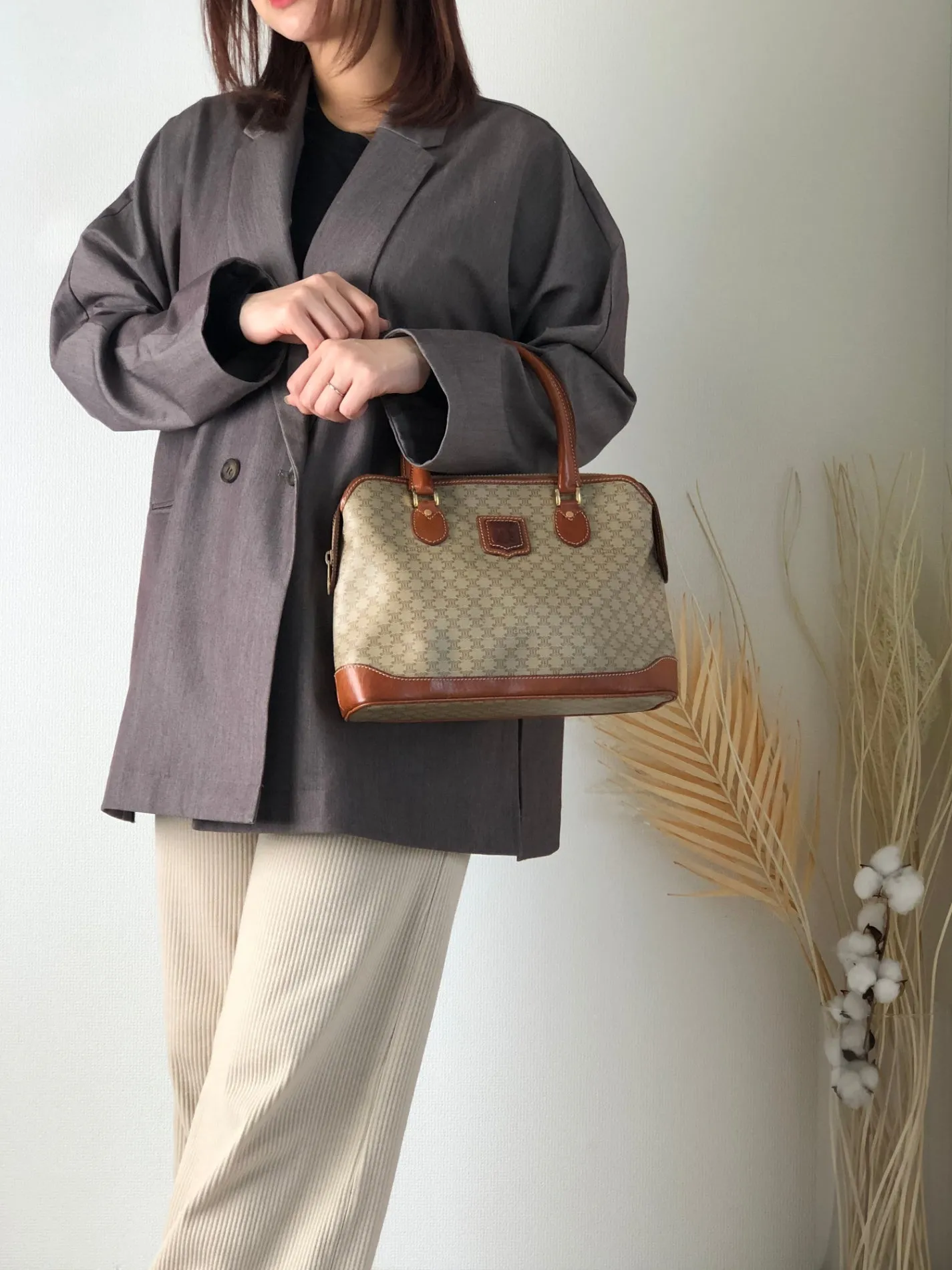 CELINE Macadam Blason Handbag Beige Vintage puwb4e