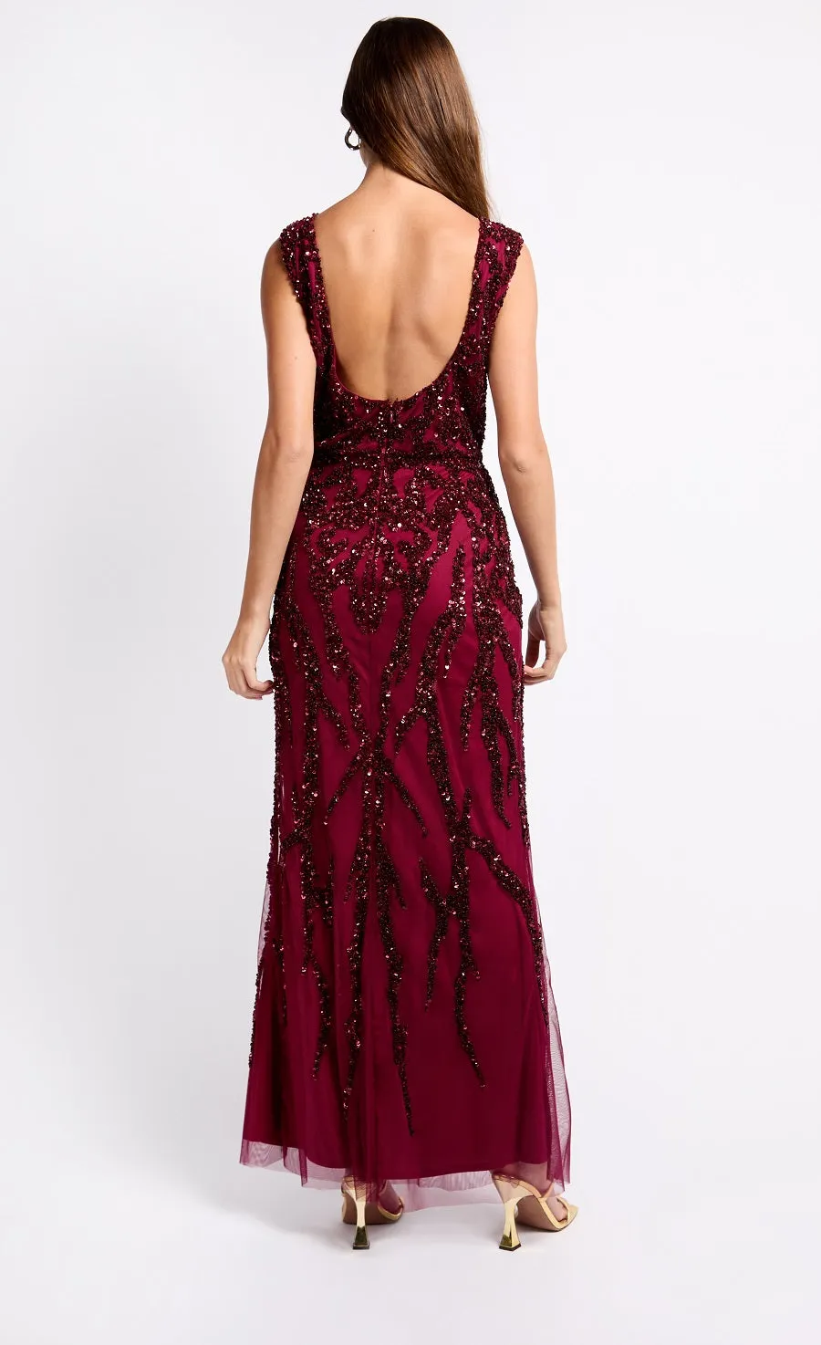 Cherry Red Embellished Maxi Dress