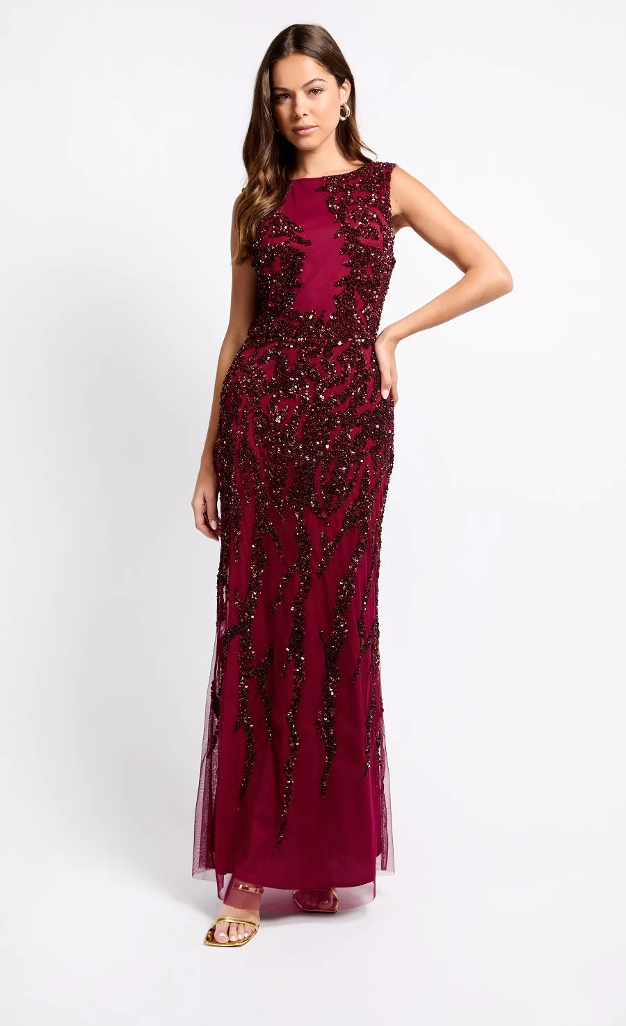 Cherry Red Embellished Maxi Dress