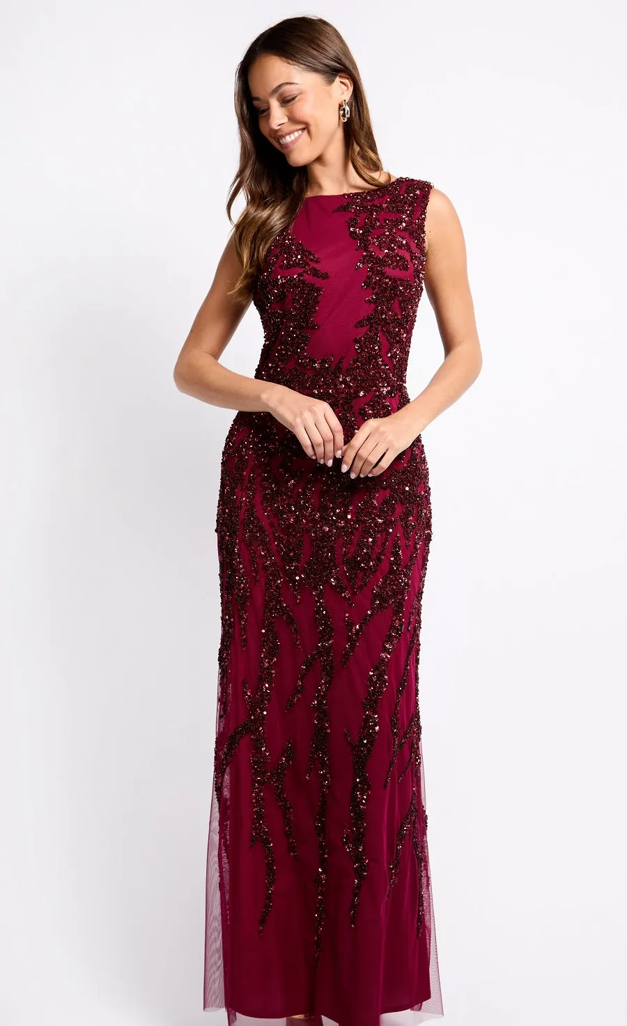 Cherry Red Embellished Maxi Dress