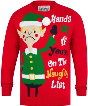 Christmas Hands Up Mens Christmas Jumper - Red