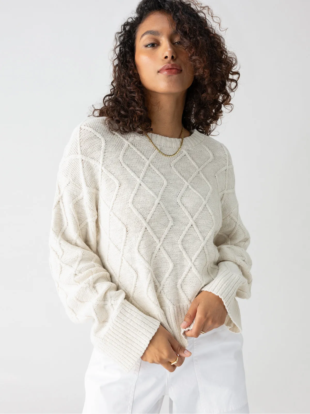 Coastal Cable Crewneck Sweater Chalk