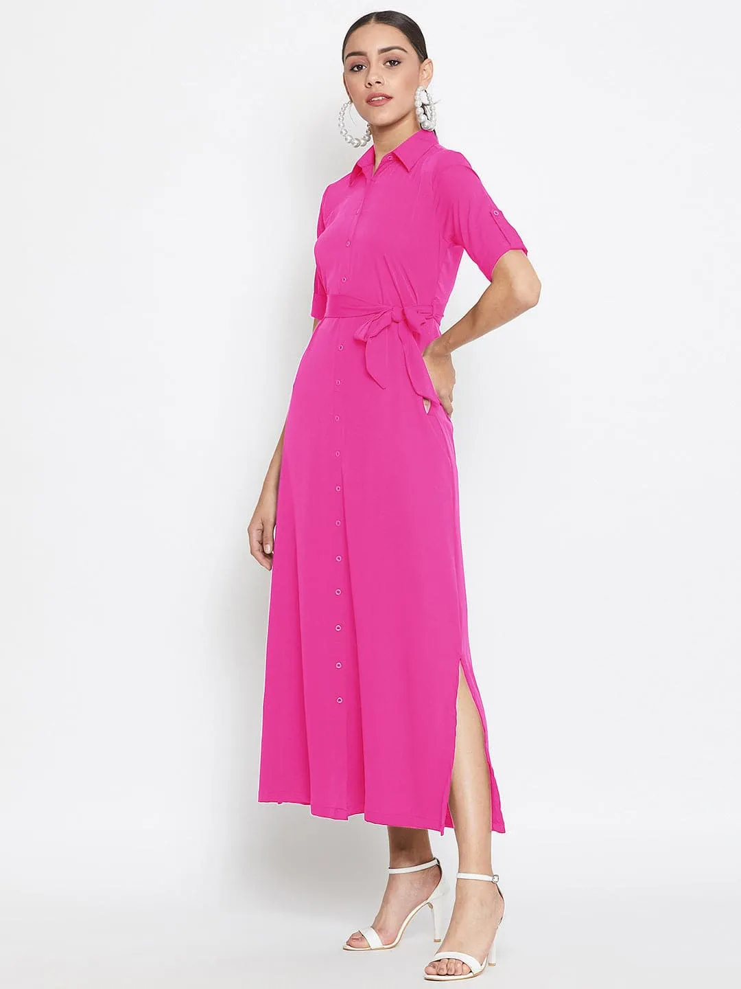 Collar Buttoned Down Shirt Maxi Dress