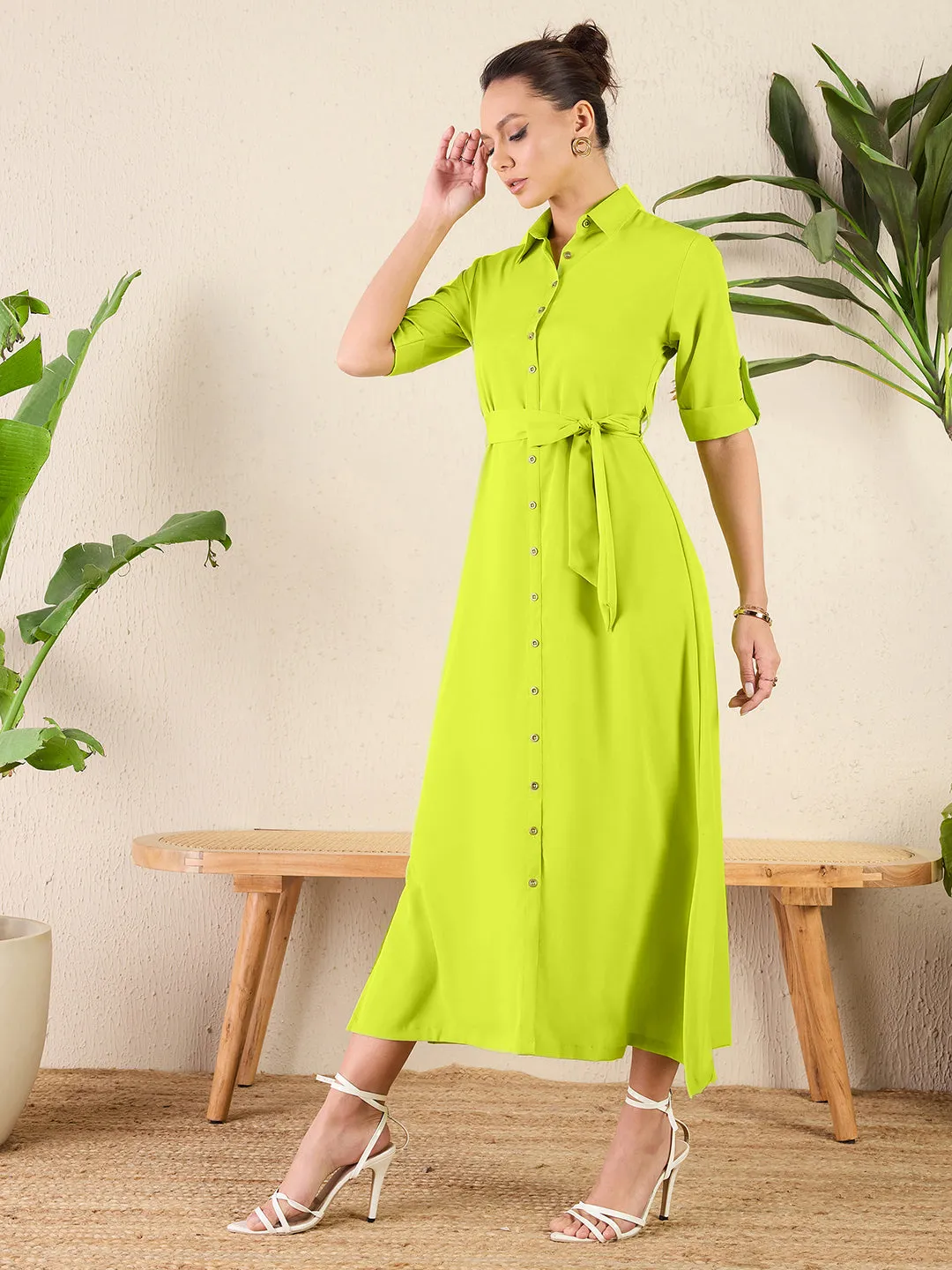 Collar Buttoned Down Shirt Maxi Dress