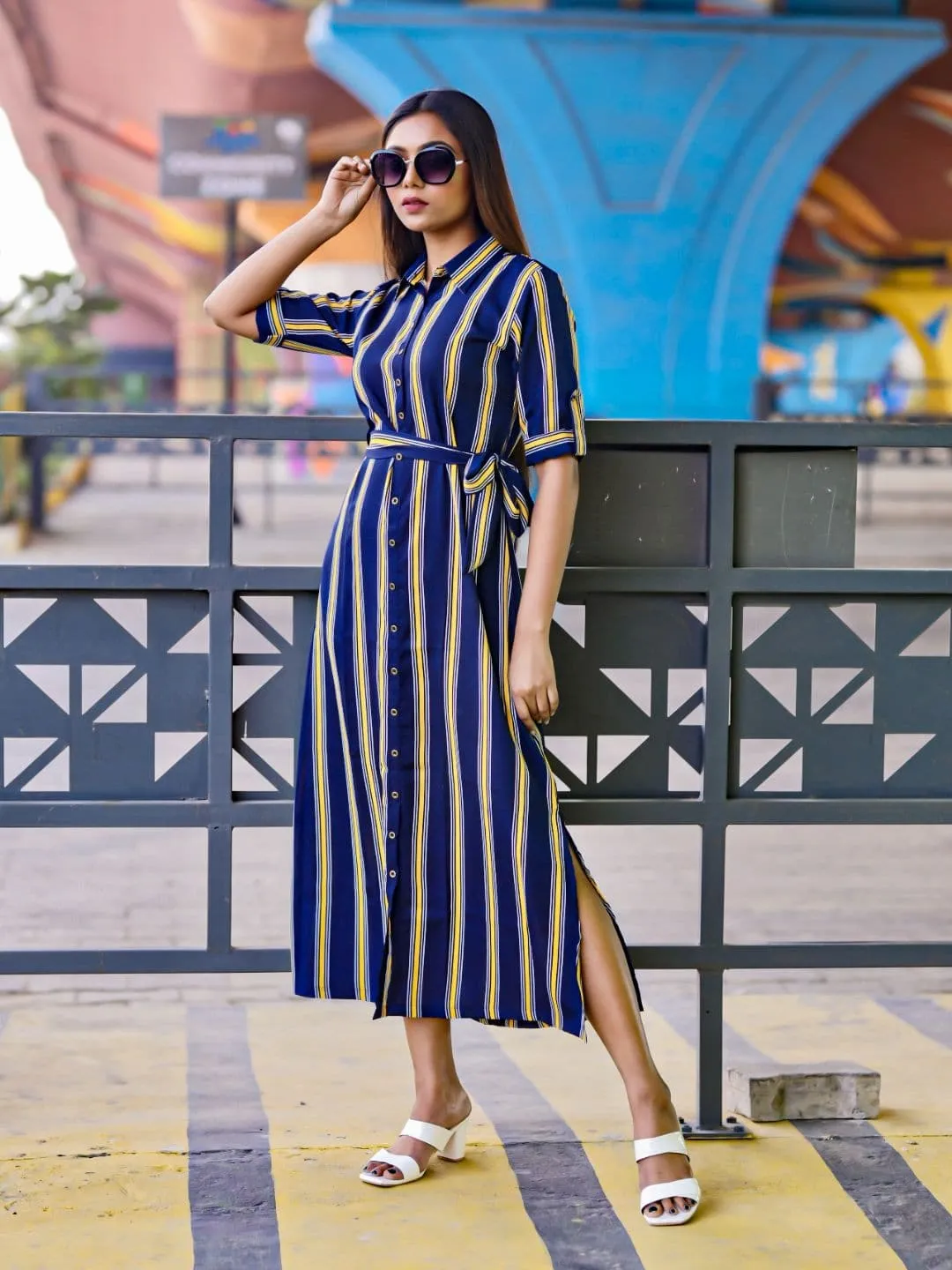 Collar Buttoned Down Shirt Maxi Dress