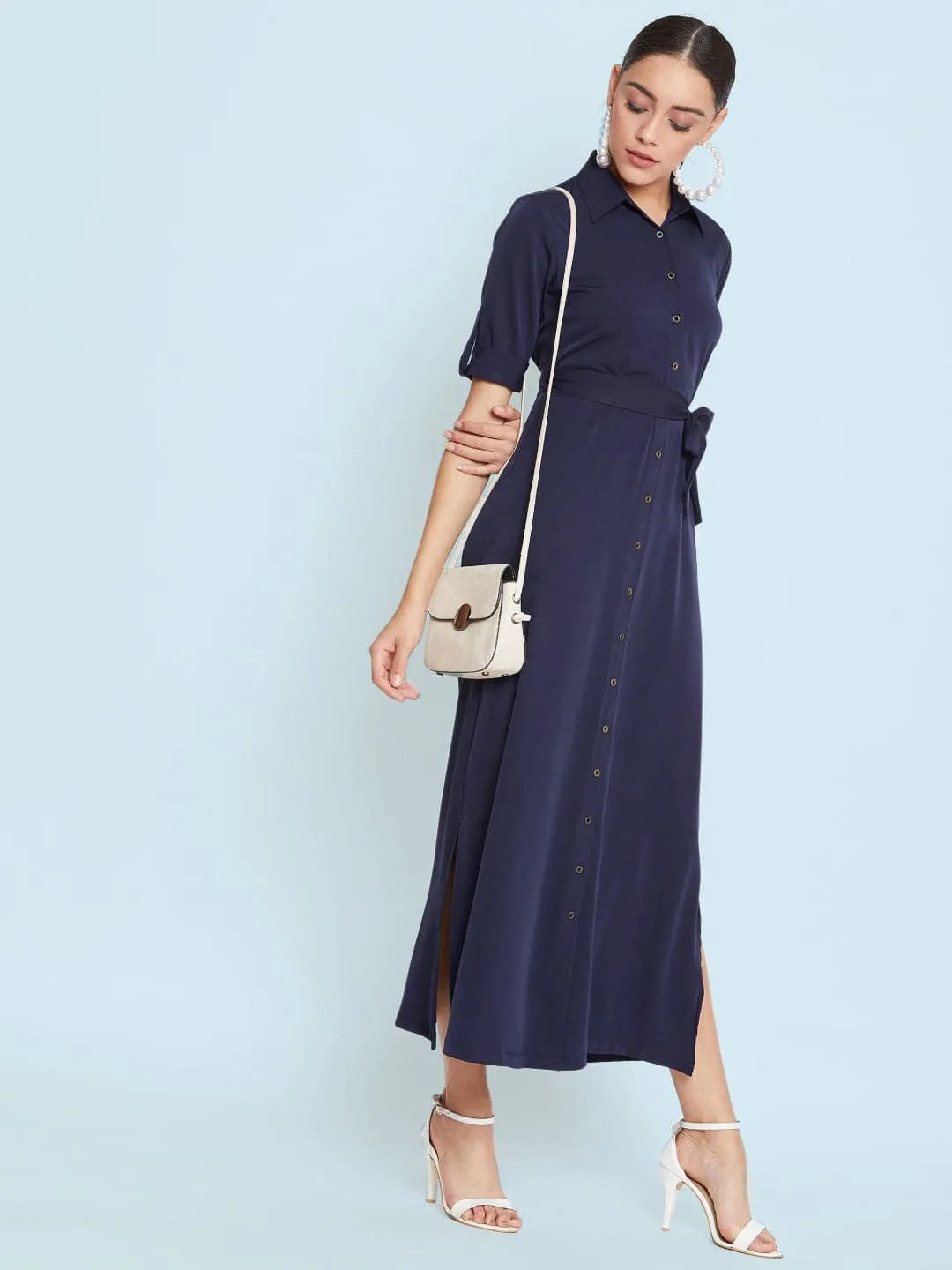 Collar Buttoned Down Shirt Maxi Dress