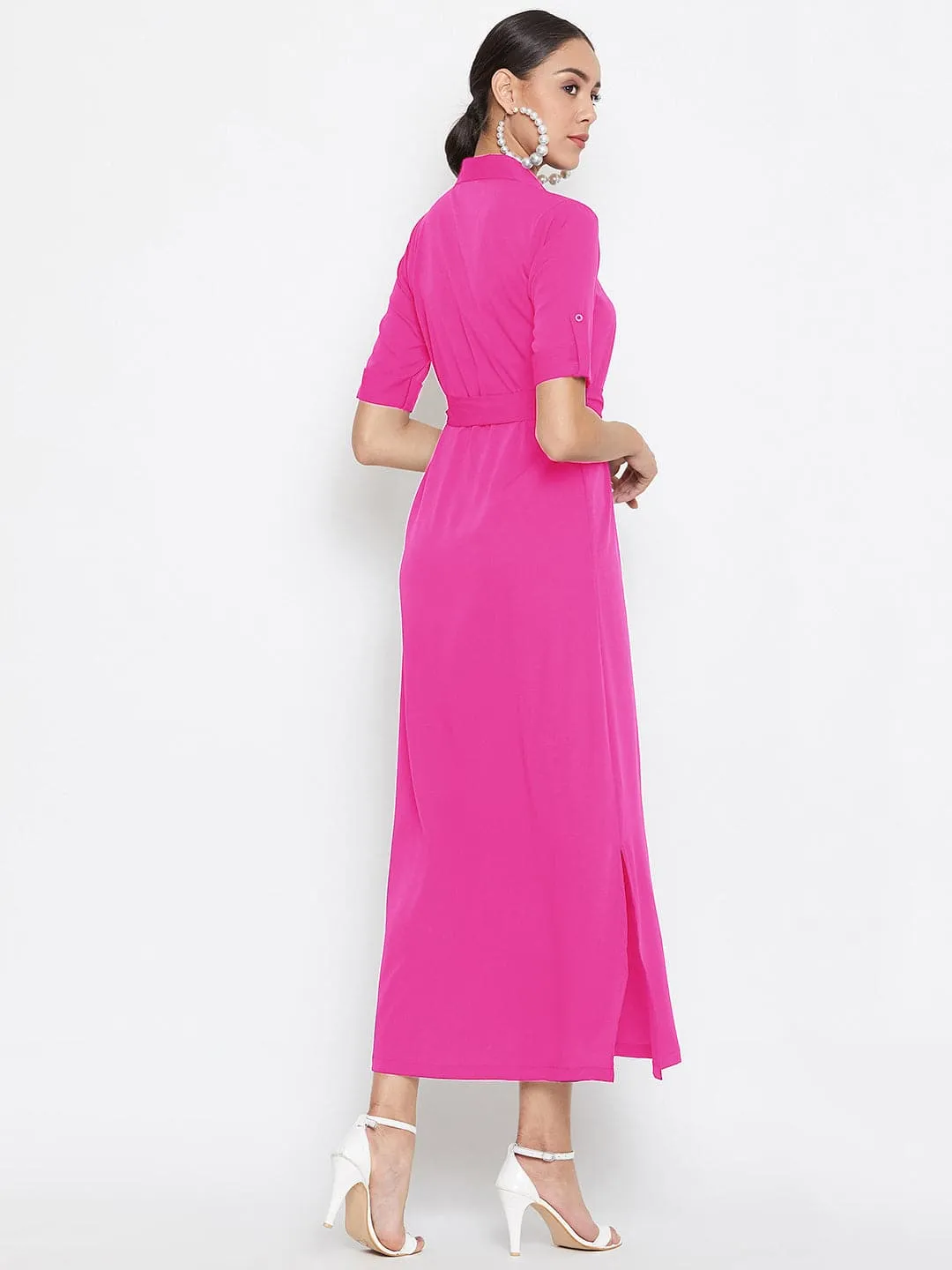 Collar Buttoned Down Shirt Maxi Dress