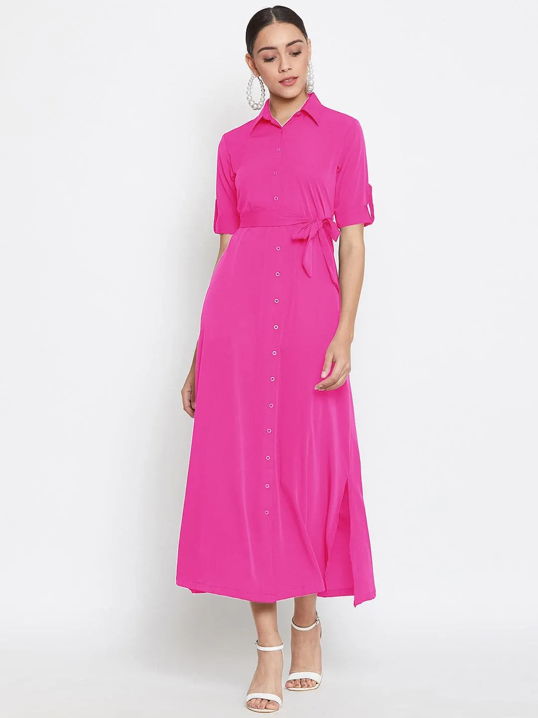 Collar Buttoned Down Shirt Maxi Dress