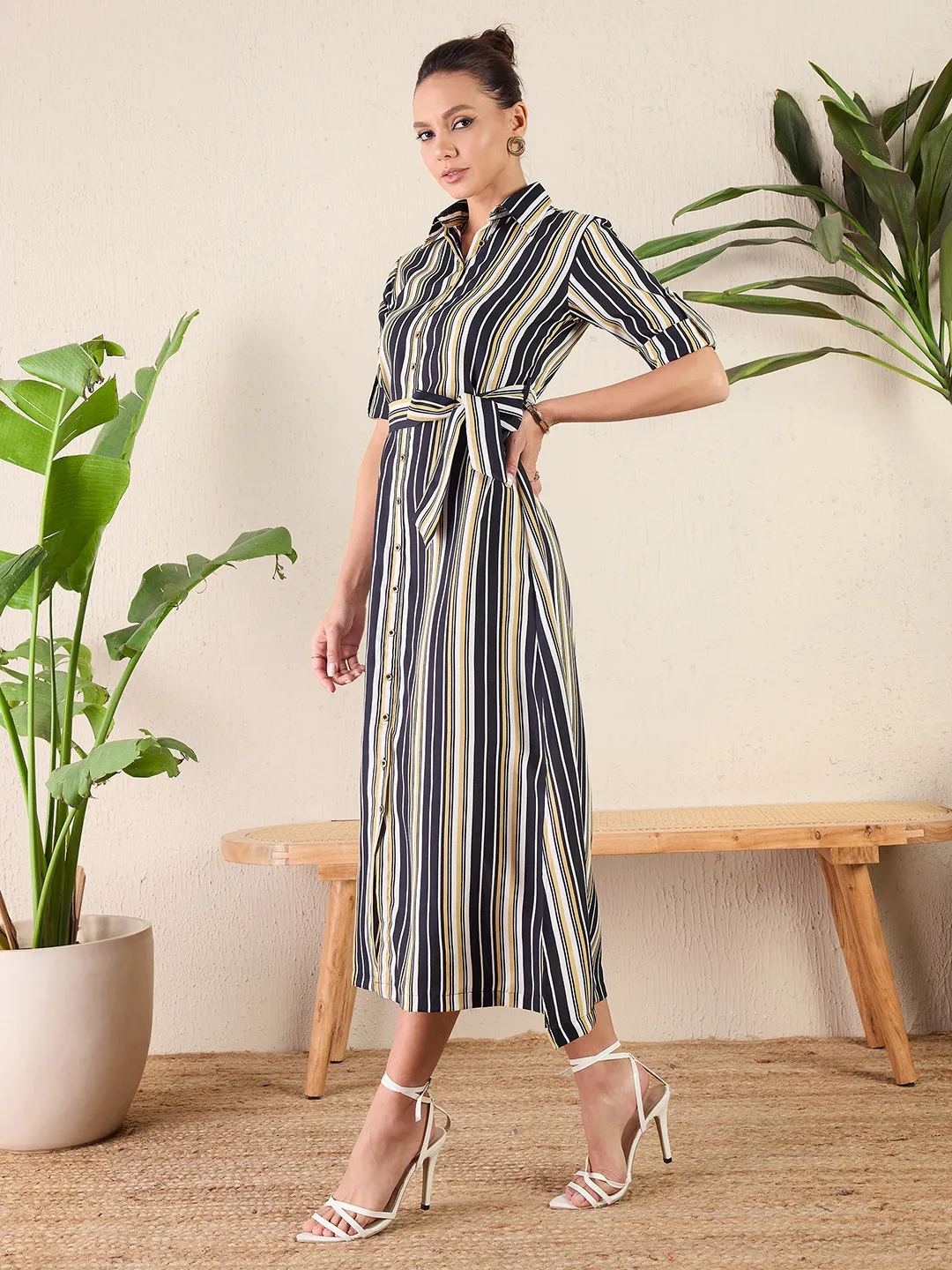 Collar Buttoned Down Shirt Maxi Dress