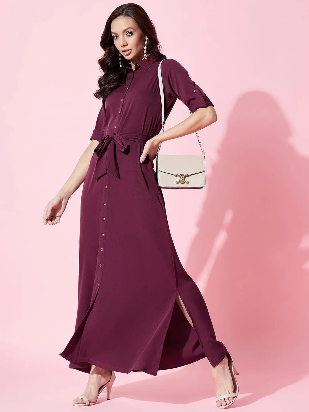 Collar Buttoned Down Shirt Maxi Dress