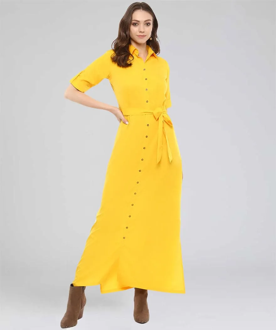 Collar Buttoned Down Shirt Maxi Dress