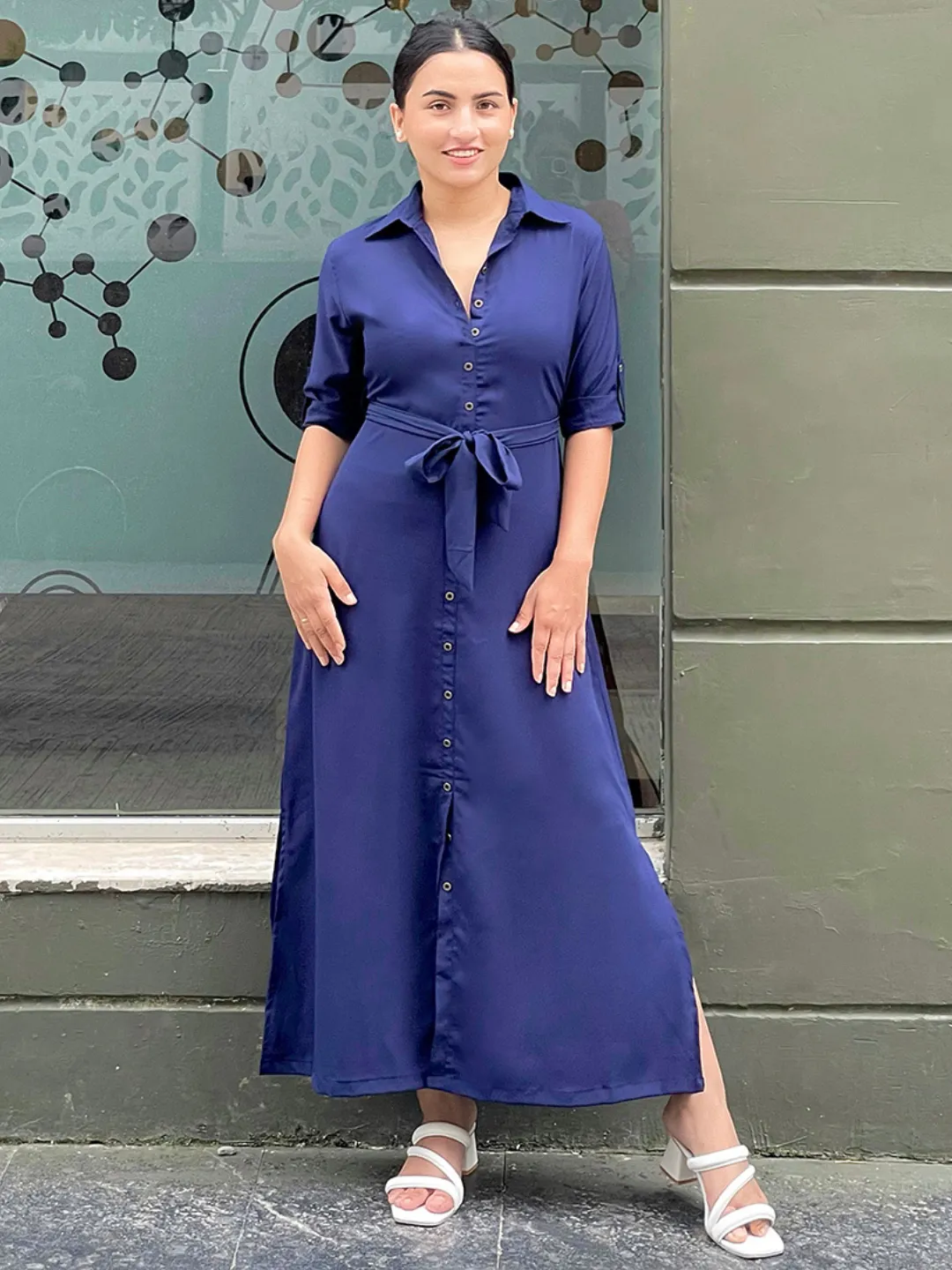 Collar Buttoned Down Shirt Maxi Dress