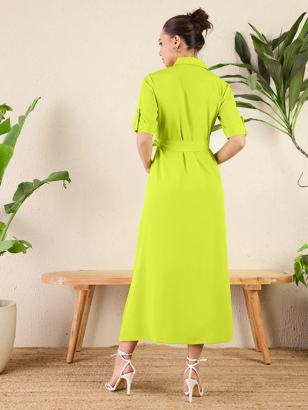 Collar Buttoned Down Shirt Maxi Dress