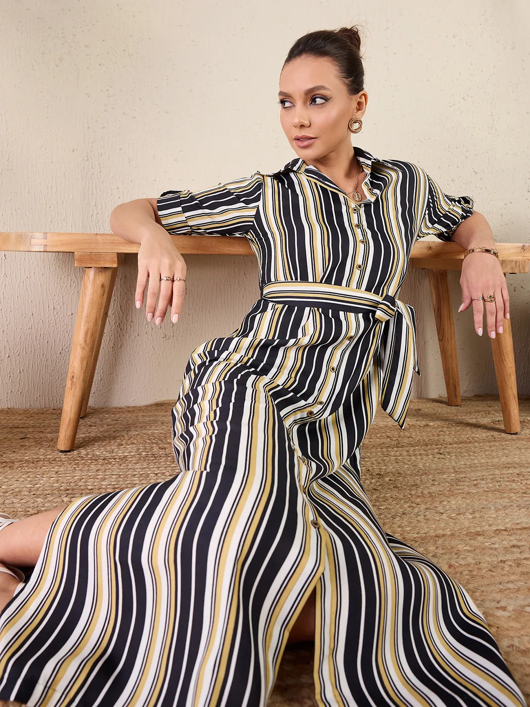 Collar Buttoned Down Shirt Maxi Dress