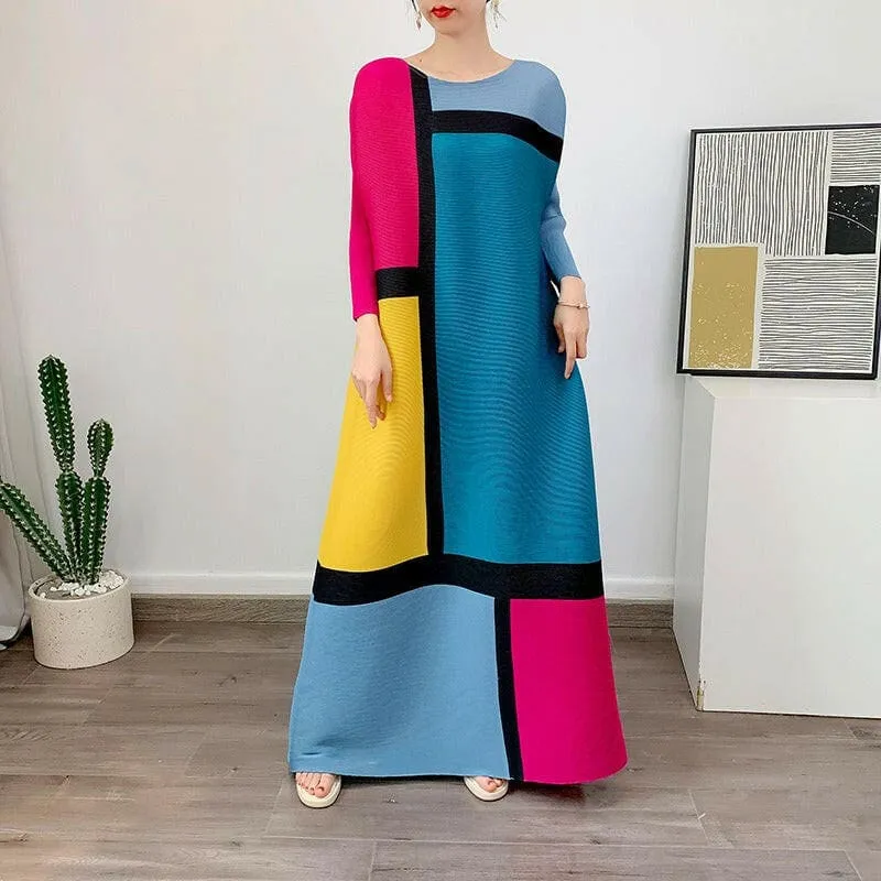 Colorful Geometric Colour Block 1980’s Style Maxi Dress