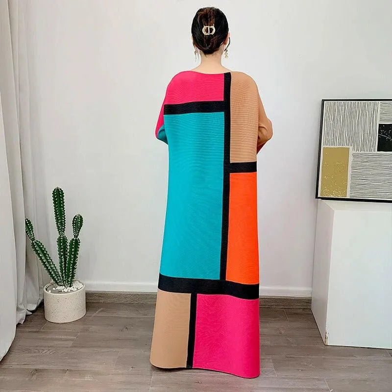 Colorful Geometric Colour Block 1980’s Style Maxi Dress