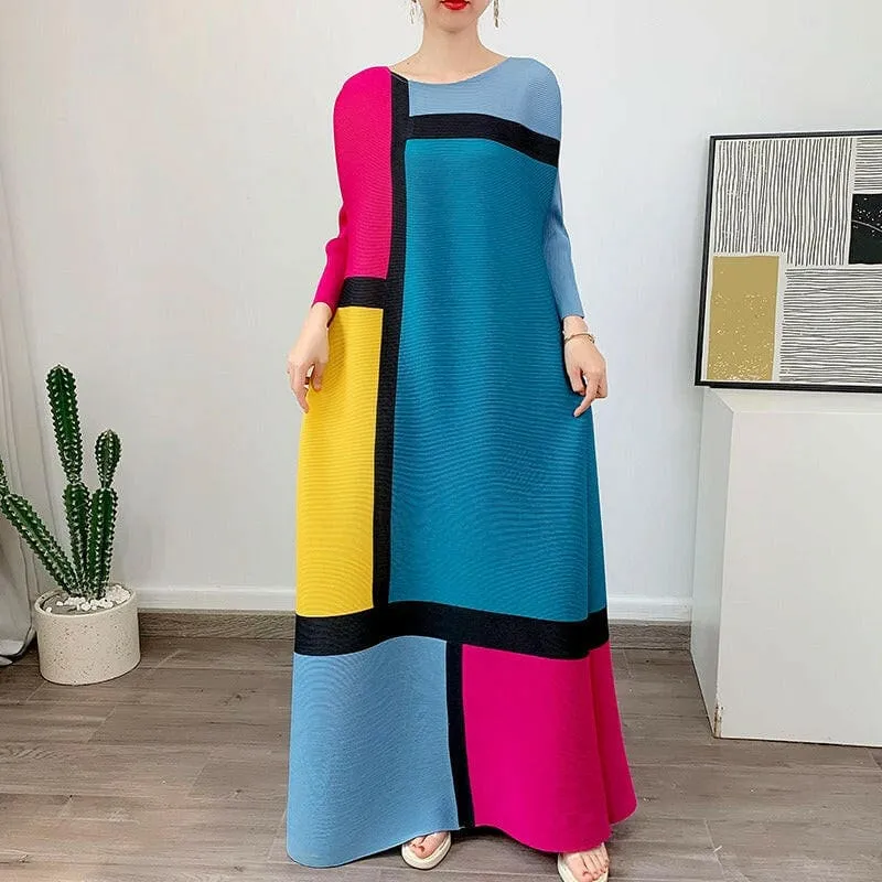 Colorful Geometric Colour Block 1980’s Style Maxi Dress