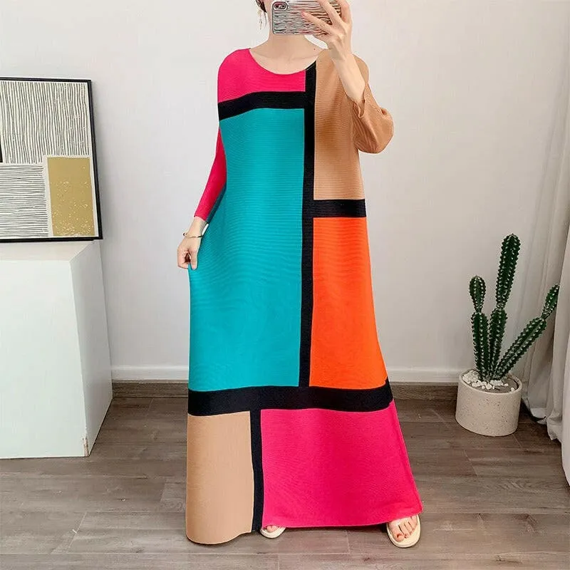 Colorful Geometric Colour Block 1980’s Style Maxi Dress