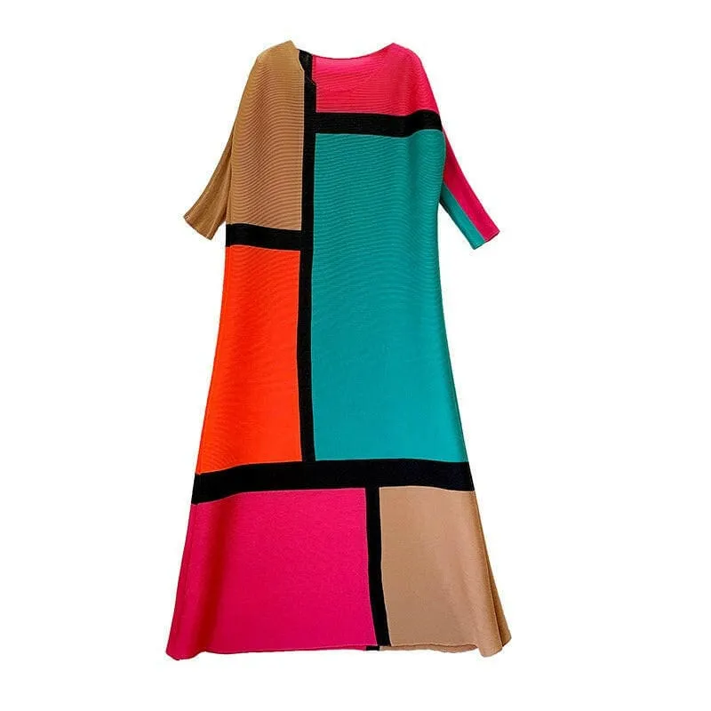 Colorful Geometric Colour Block 1980’s Style Maxi Dress