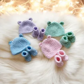 Crochet baby bear beanie and booties | baby gift set | newborn gift