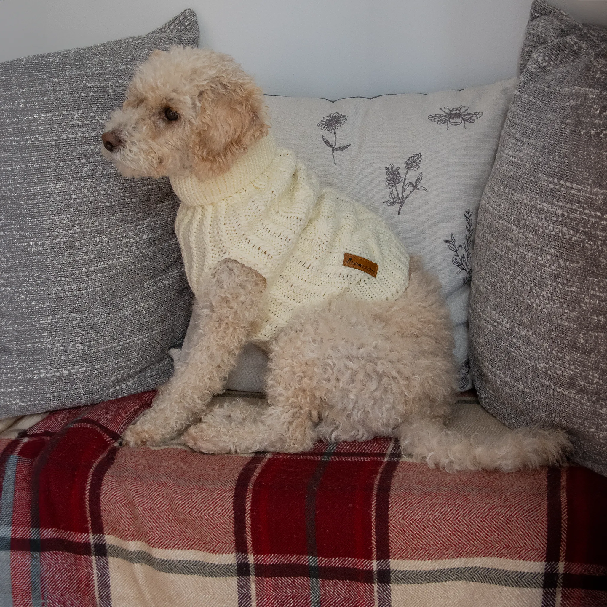 Dog Luxury Knitted Fitted Jumper in Cream – S/M/L