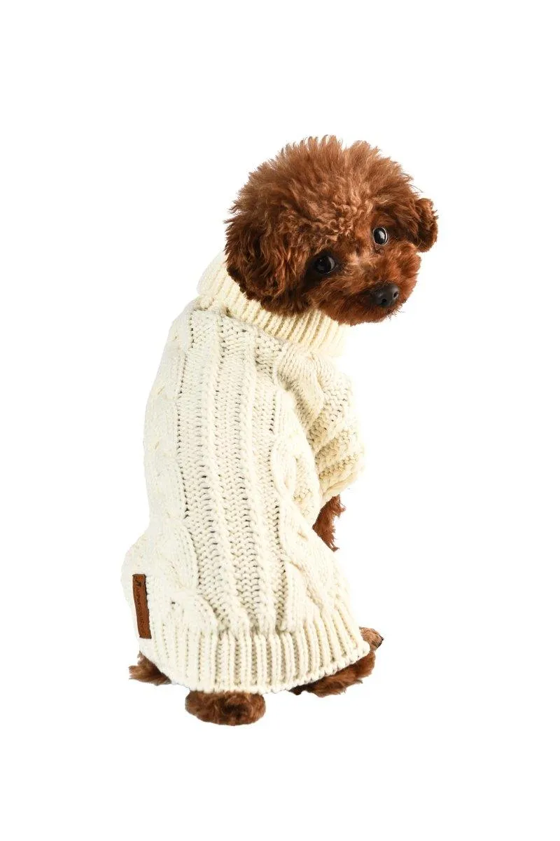 Dog Luxury Knitted Fitted Jumper in Cream – S/M/L