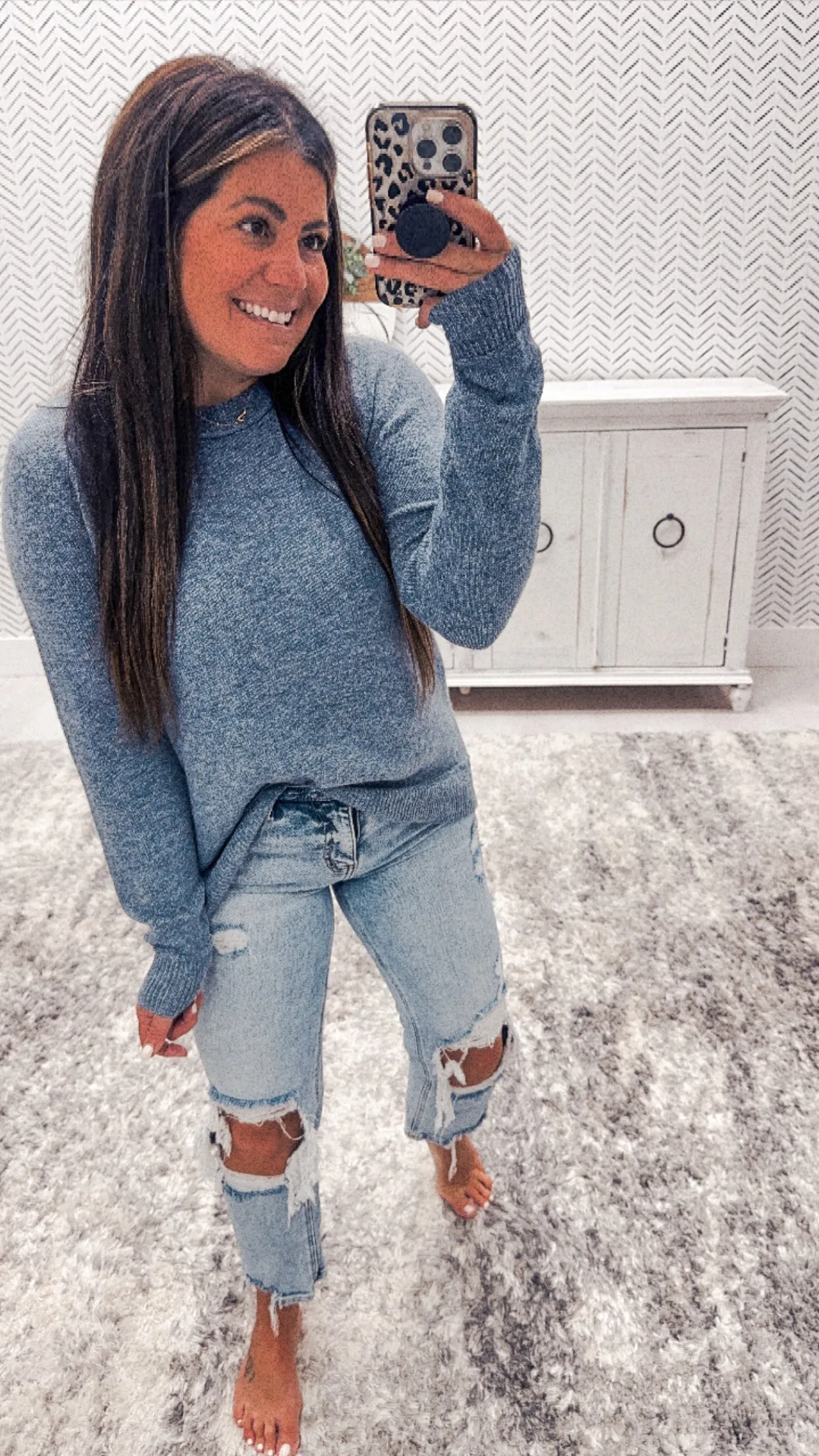 Dreamy Super Soft Denim Blue Crewneck Lightweight Sweater