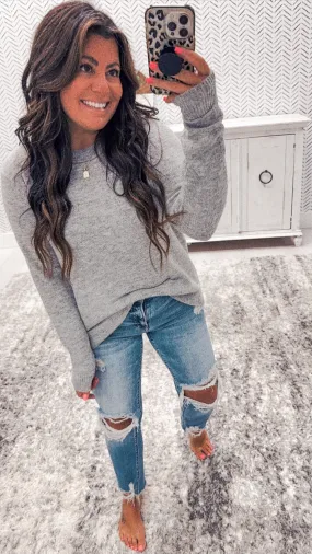 Dreamy Super Soft Heather Gray Crewneck Lightweight Sweater