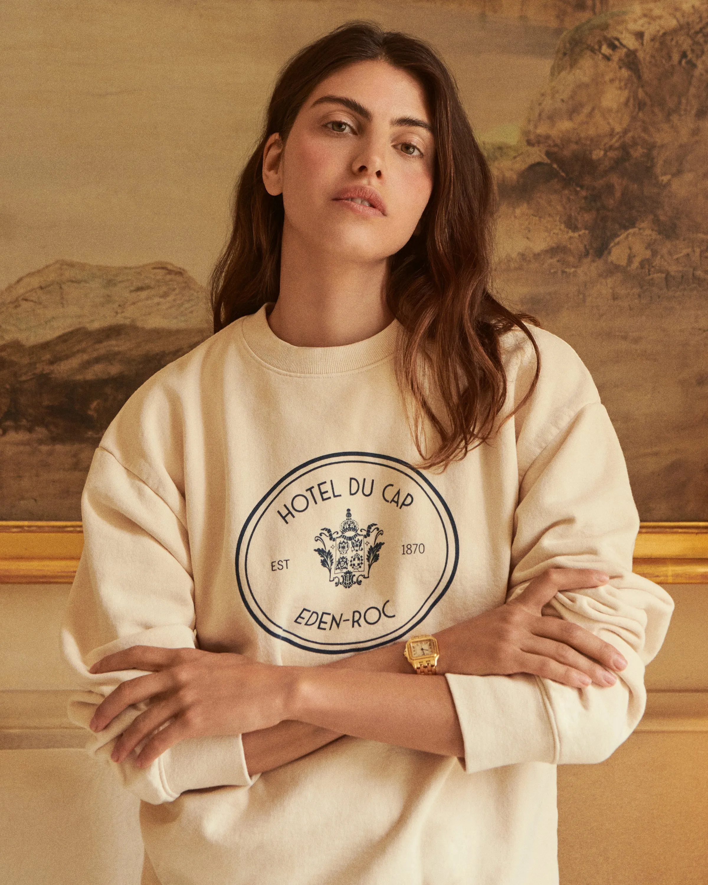 Eden Crest Crewneck - Cream/Navy