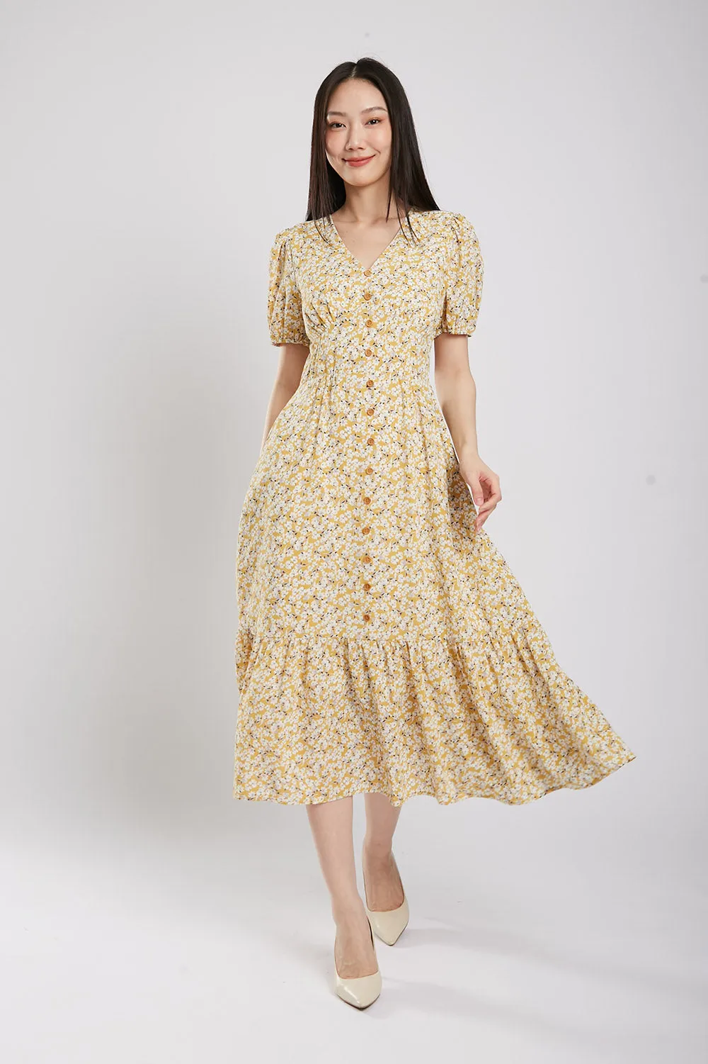 Emporia Maxi Dress in Yellow Floral