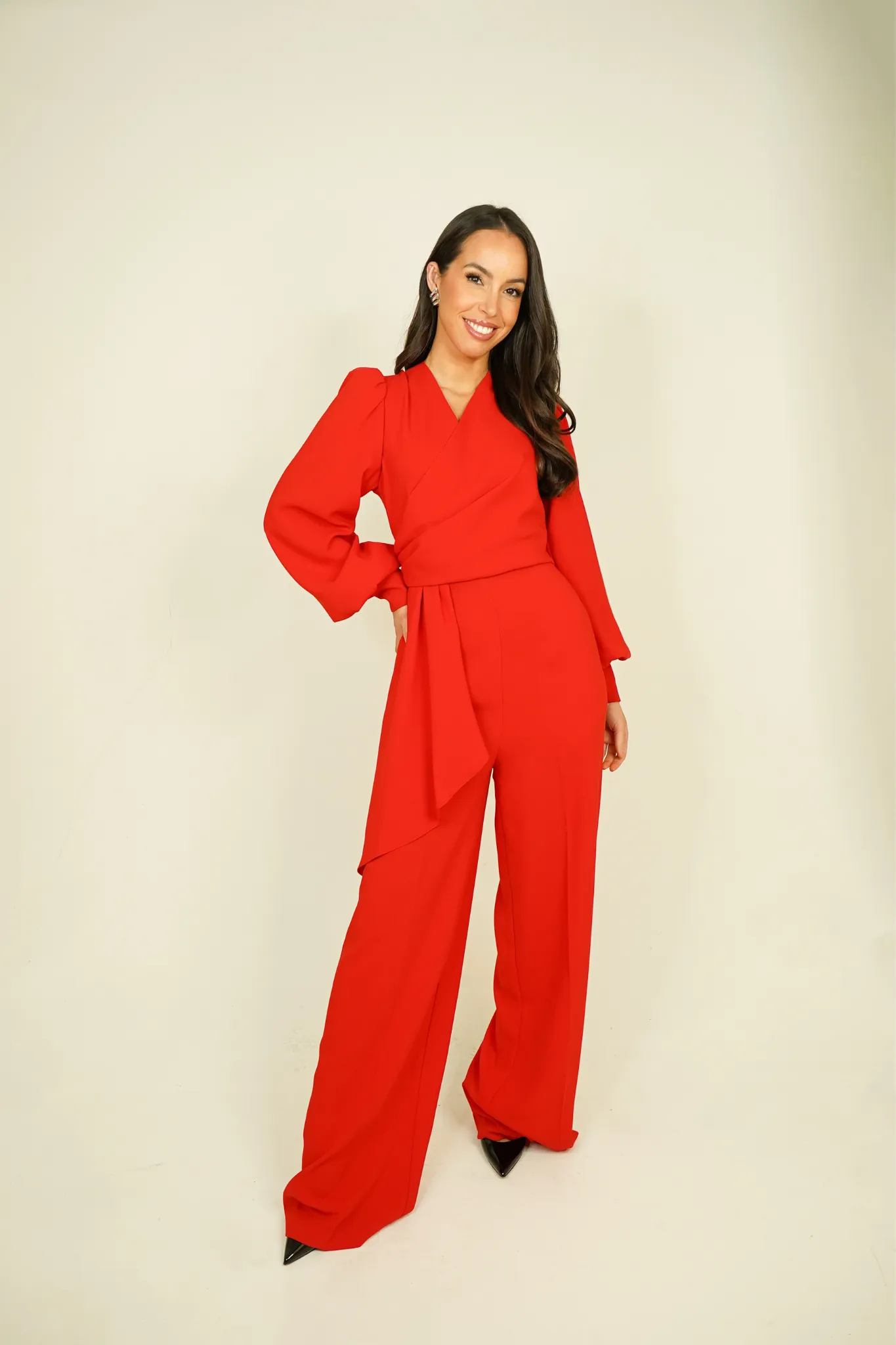 Eva Drape Detail Jumpsuit In Red